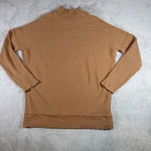 We The Free Free People Mock Neck Thermal Top Camel Brown Ribbed Oversized Small